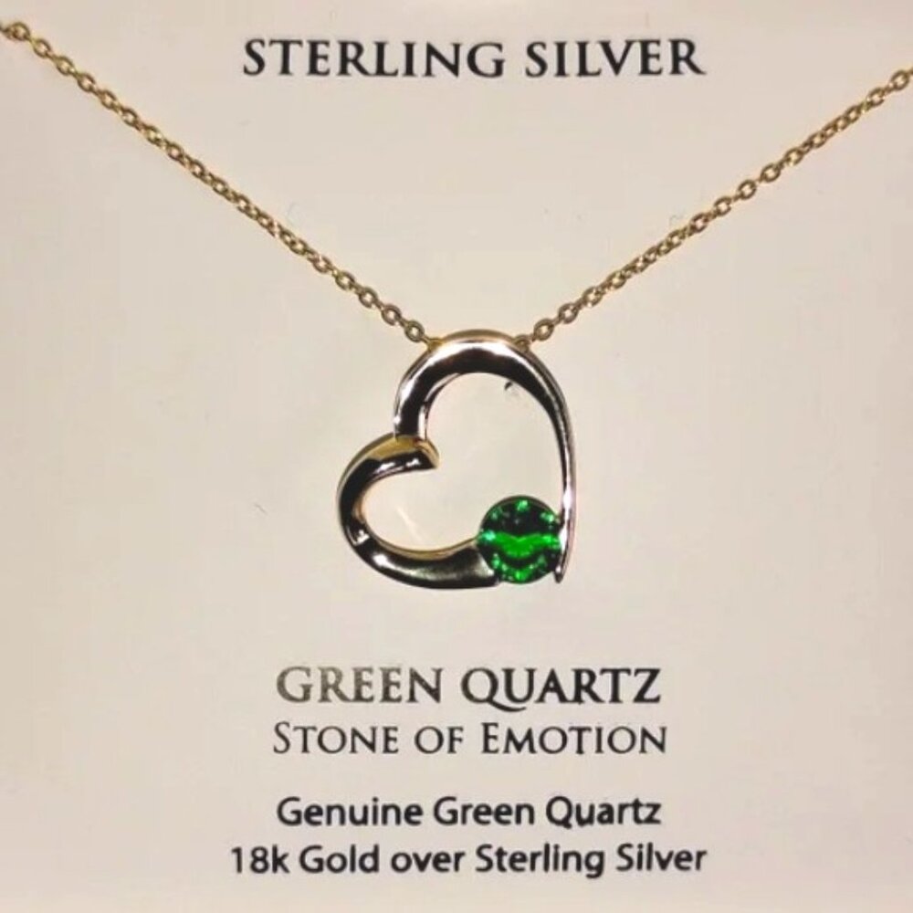 Macy's 18k GP Sterling Silver Green Quartz Sculpted Heart Pendant 18" Necklace